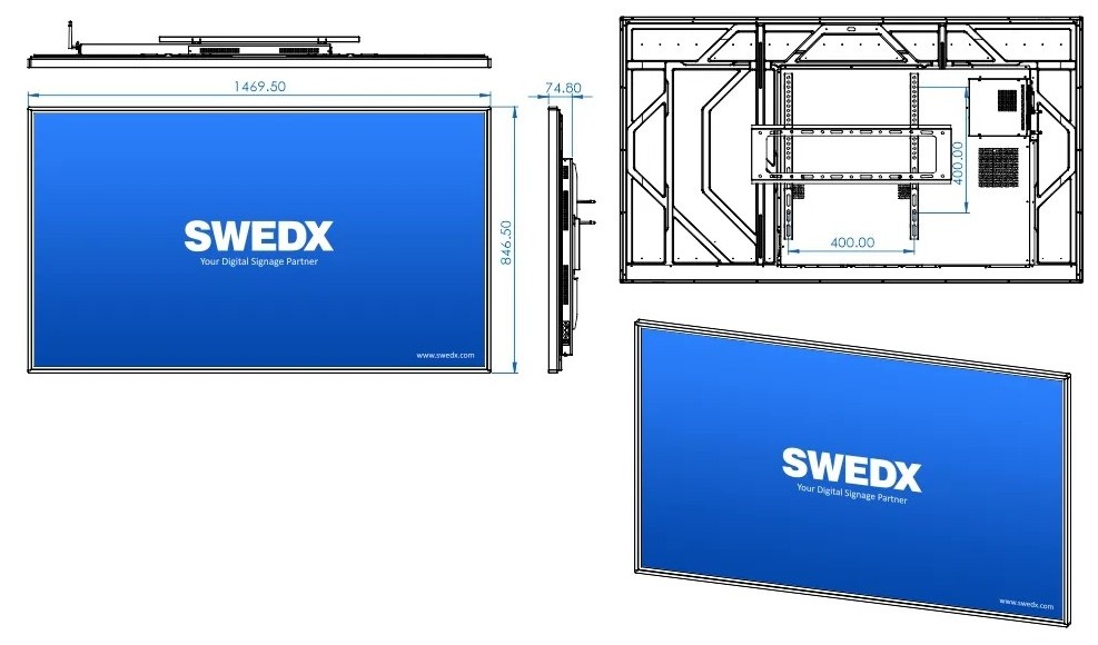 Розміри Інтерактивної панелі SWEDX 65″ V2 (SDST65K7-08 V2)